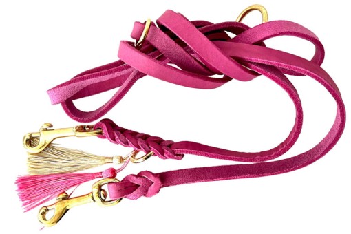 Fettlederleine | Messing | Pink 