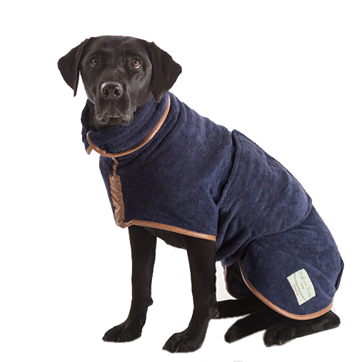 Hundebademantel Navy/Cognac